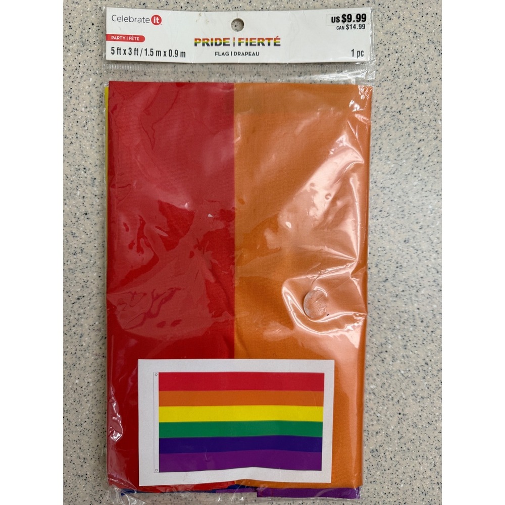 Celebrate It Pride Flag 5x3 Rainbow LGBTQ 100% Polyester New Grommets 687282